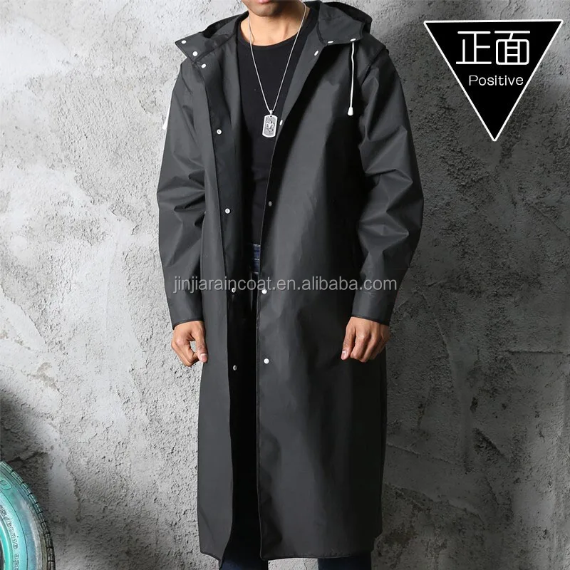 Black EVA adult impermeable customized printed raincoat waterproof long rain jacket