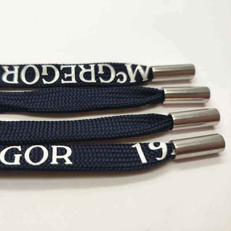 
Custom flat polyester printed logo drawstring cord with metal tip 