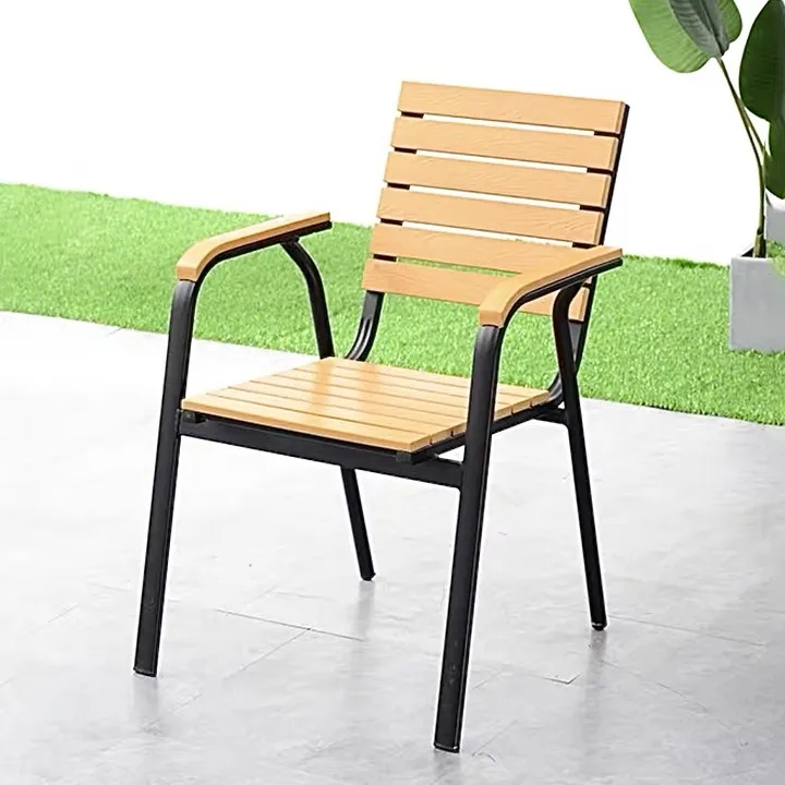 Modern and minimalist courtyard garden open-air terrace balcony outdoor plastic wood tables and chairs