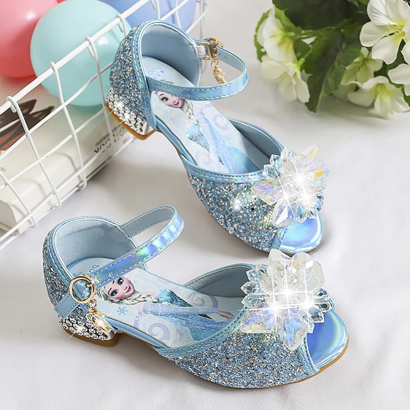 European Style Pink Girls Princess Shoes Bow Children Crystal Shoes Little Girls Shiny Party Dress High Heels