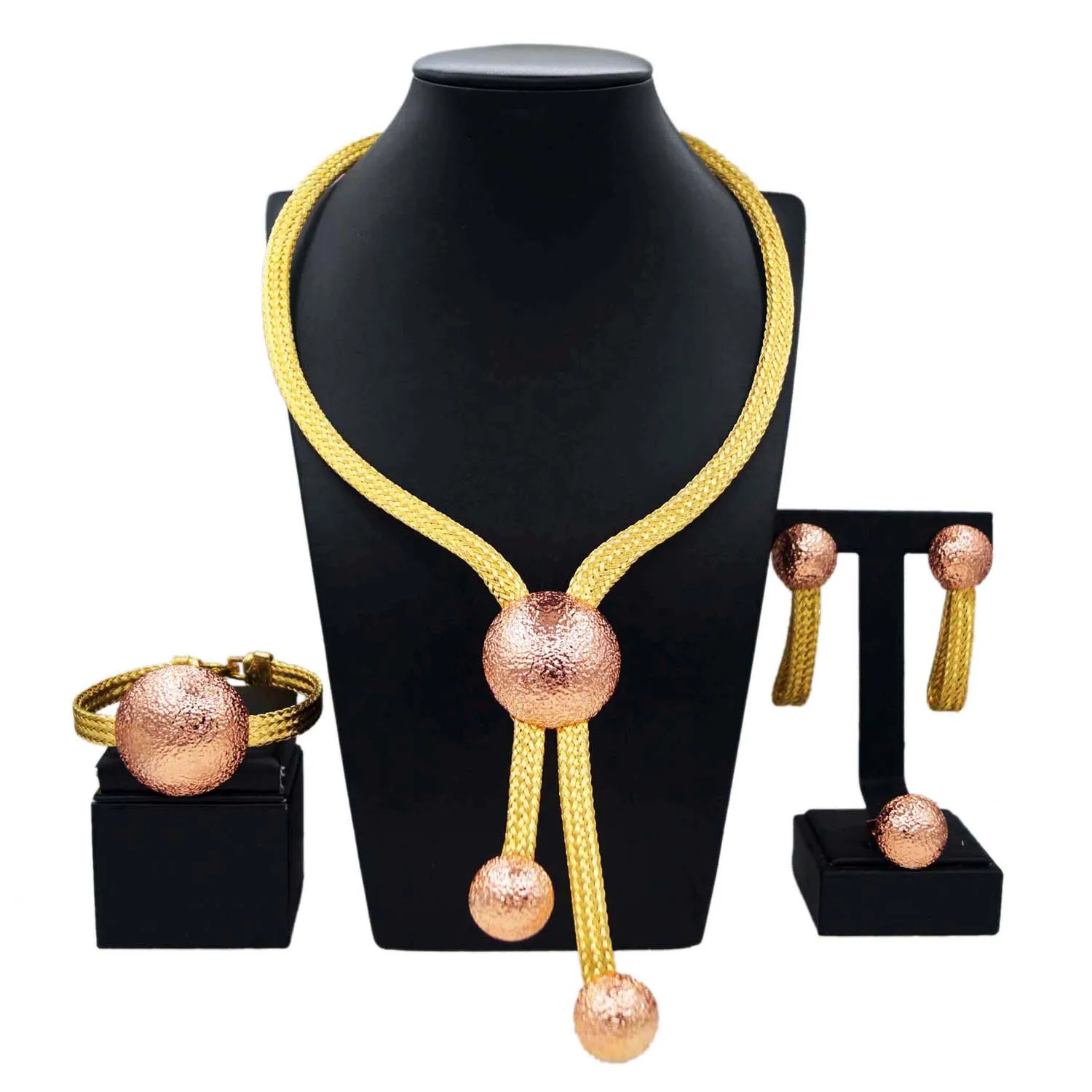 Latest Top High Quality Gold Plated Brasil Necklace Earrings Ring Bracelet Jewel Wedding Party Gift Birthday Bridal Jewelry sets