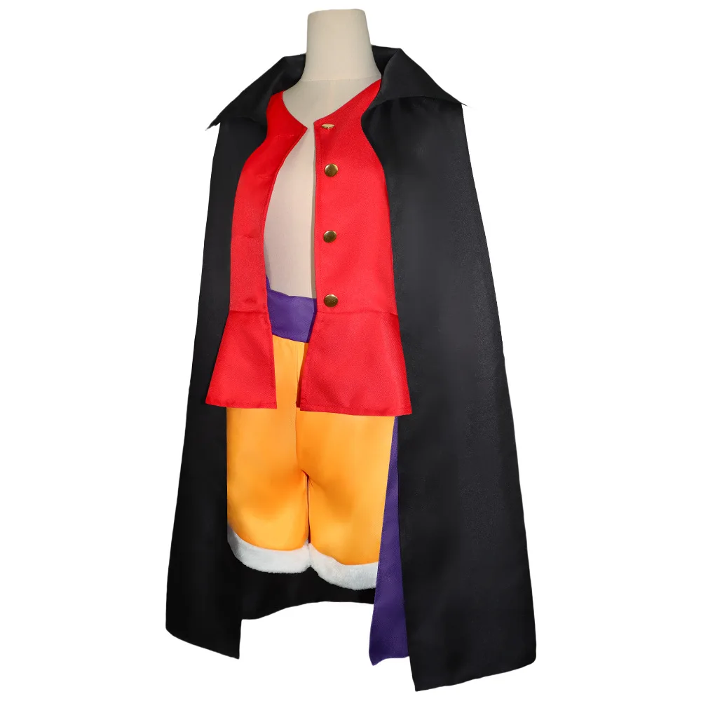 Anime One Pieced Cosplay Monkey D Luffy 1st Costume Full Set Uniforms Adult Halloween Party Wear (Tops+Shorts+hat)