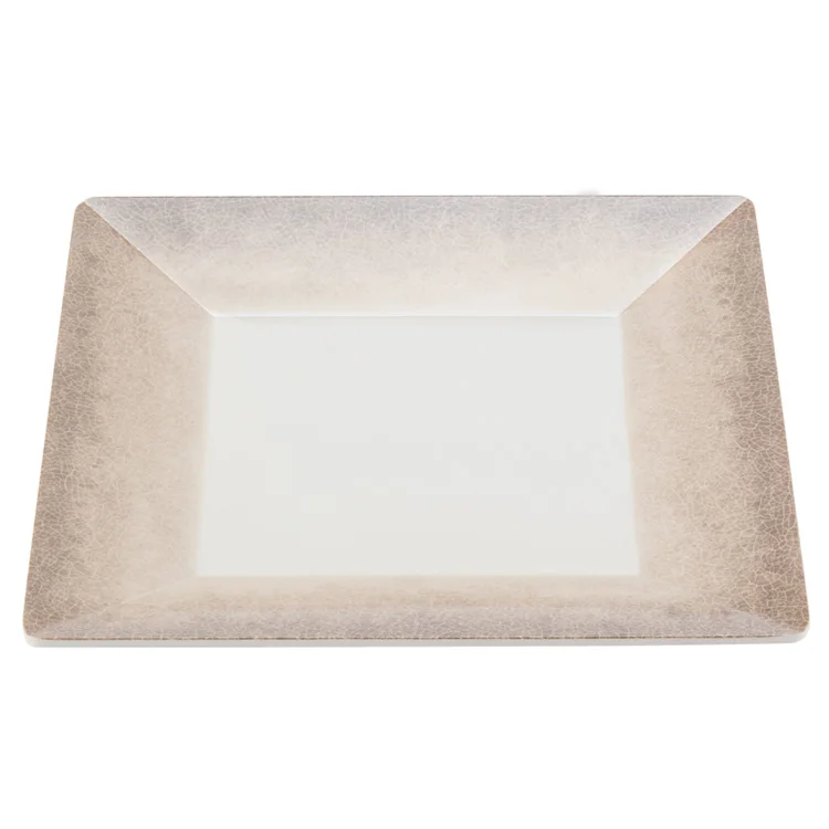 Milamine plate home dessert food safe nordic style dish, melamine hard plastic square plate with crackle finished border