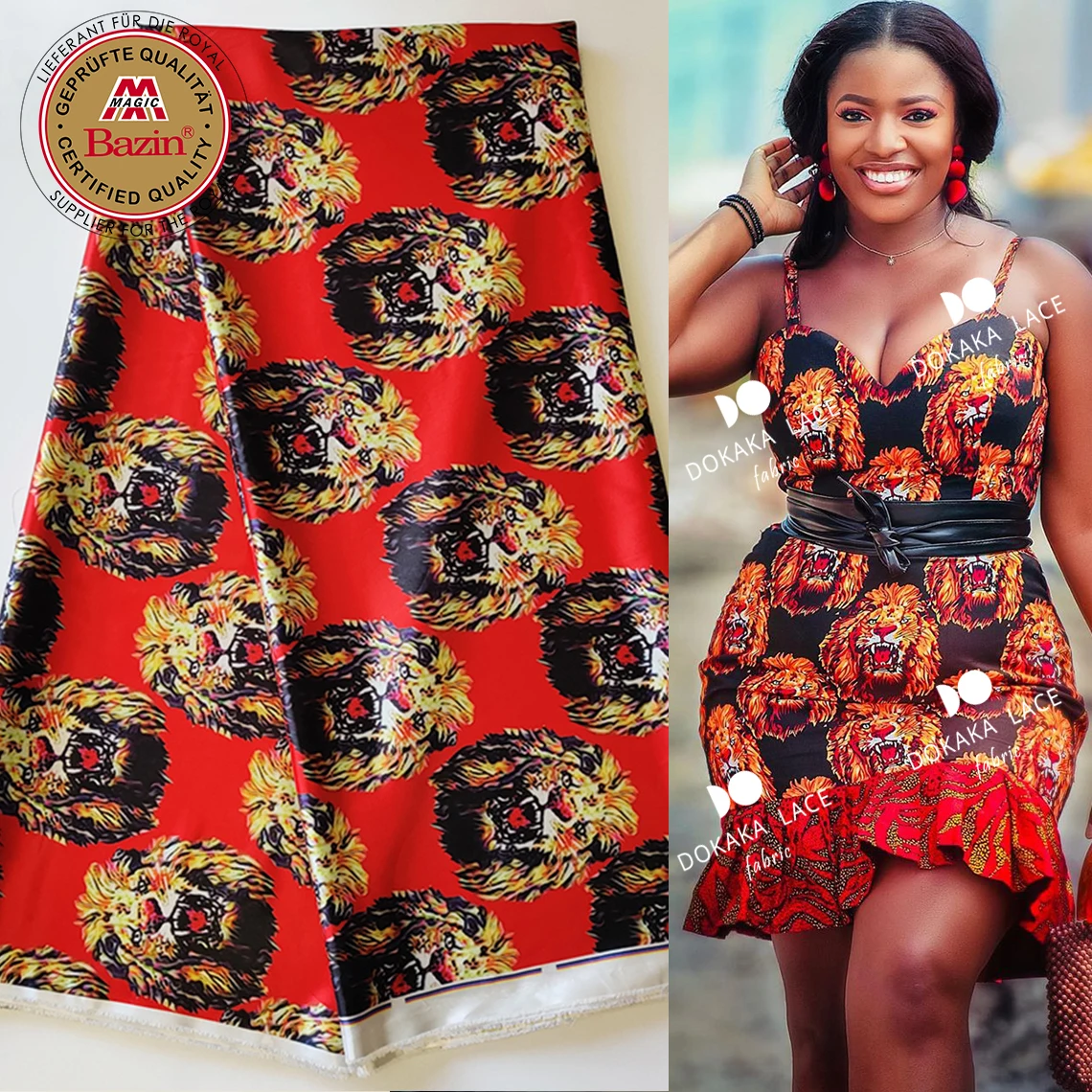 5 Yards African Lace Fabric George Brocade Printed lion With Blouse Silk Traditional Wedding George Dress Cloth Material