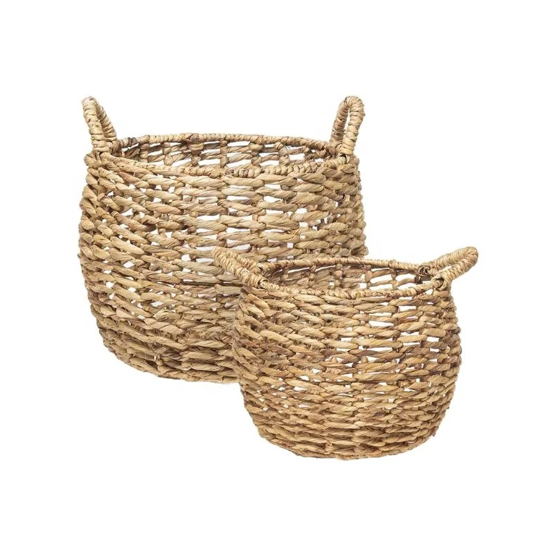 Round water hyacinth storage basket with metal handles and natural color Storage Boxes & Bins