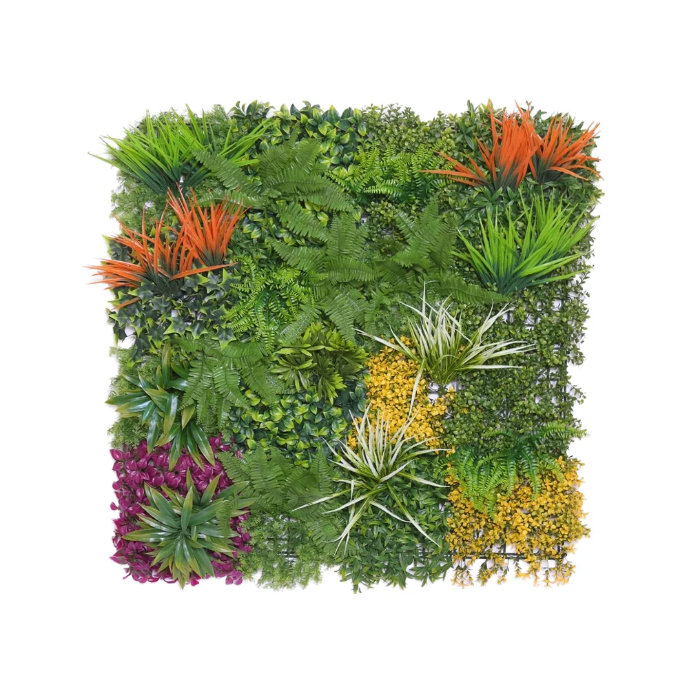 Outdoor Artificial Grass Wall 3D Style Decorative Panel with Plastic Flowers Green Wall Glass Moss for Weddings Indoor Spaces