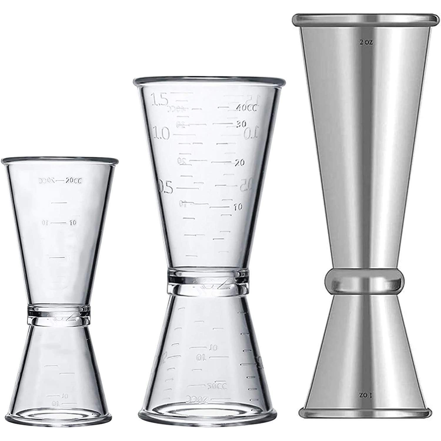 Durable Factory Direct Transparent Double Cocktail Jigger Food Grade Measuring Cup PC Plastic Cocktail Bar Jigger