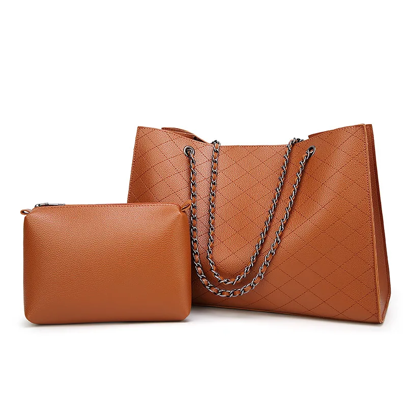 European American Fashion Rhombic Chain Women Pu Leather Handbags Wholesale Handbag Set