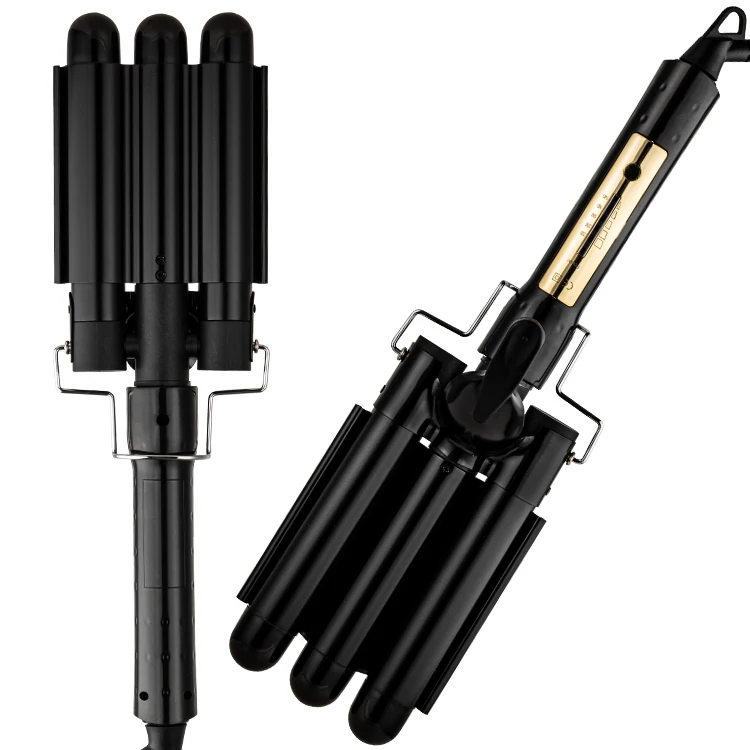 
Hot Selling Mermaid Beachy Wave Curls Triple 3 Barrel Hair Curler Ceramic Curling Wand Deep Waver Three Barrel Curling Iron 