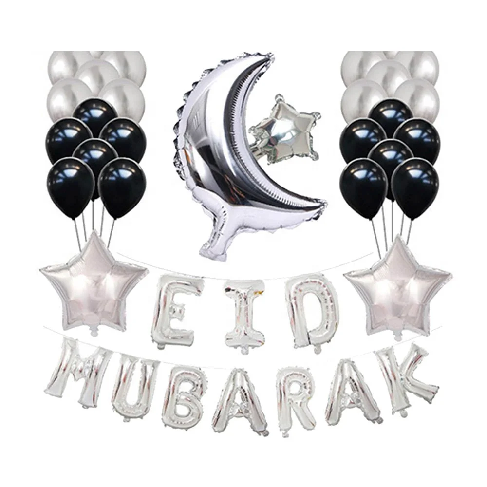 Decorations Eid Mubarak Letter Shape Inflatable Foil Balloon Set Golden Ramadan Mubarak Banner