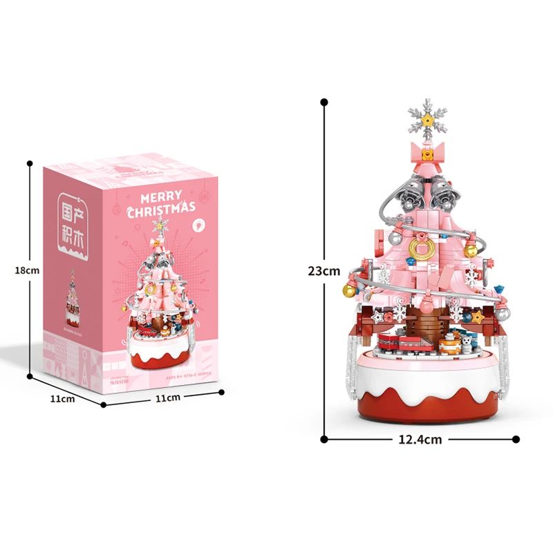 NEW 2024 LELE BROTHER 8756 Santa Claus Christmas Tree Christmas Rotating Lights Music Box Building Blocks Toys Holiday Gifts