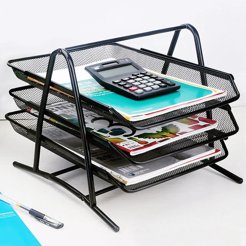 2022 New Black Metal Mesh Organizer Multi-layer Storage Rack Office Desktop Organizer With 4sliding Trays