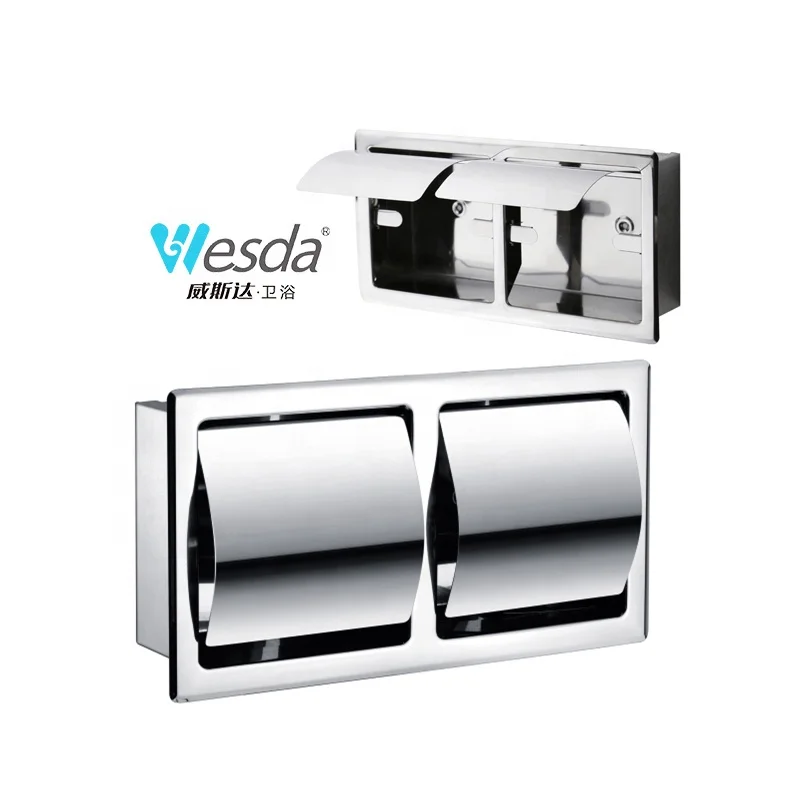 Bathroom Contemporary Hotel Style Wall Mount Tissue Roll Storage Rack Shelving Stainless Steel Recessed Toilet Paper Holder