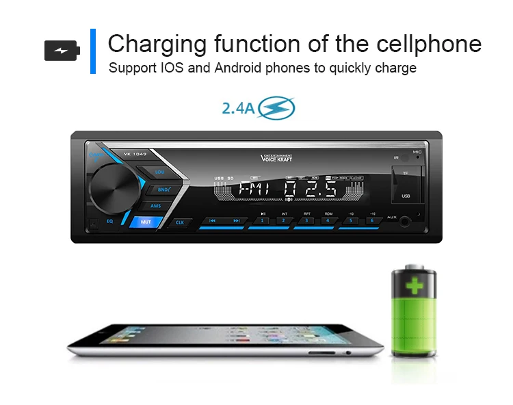 1 Din Car Stereo MP3 Player Double USB 7 Color Button Back Lights Fast Charging LCD Display Bluetooth SD Card Car Radio Player