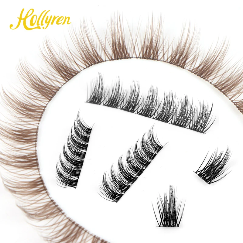Hollyren Wholesale Segmented Eyelashes Kit Superfine Band Cluster Glue Selaer Applicator Diy Lash Extension Kit Oem Available