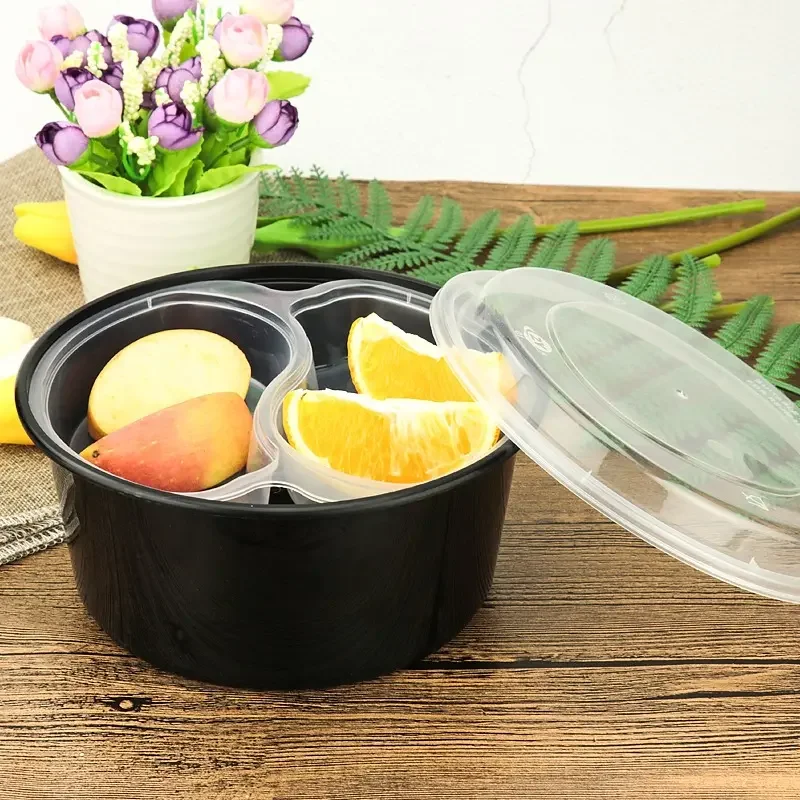 Black Round  Microwavable  takeaway  PP food container bento  lunch boxes with removable tray and dividers