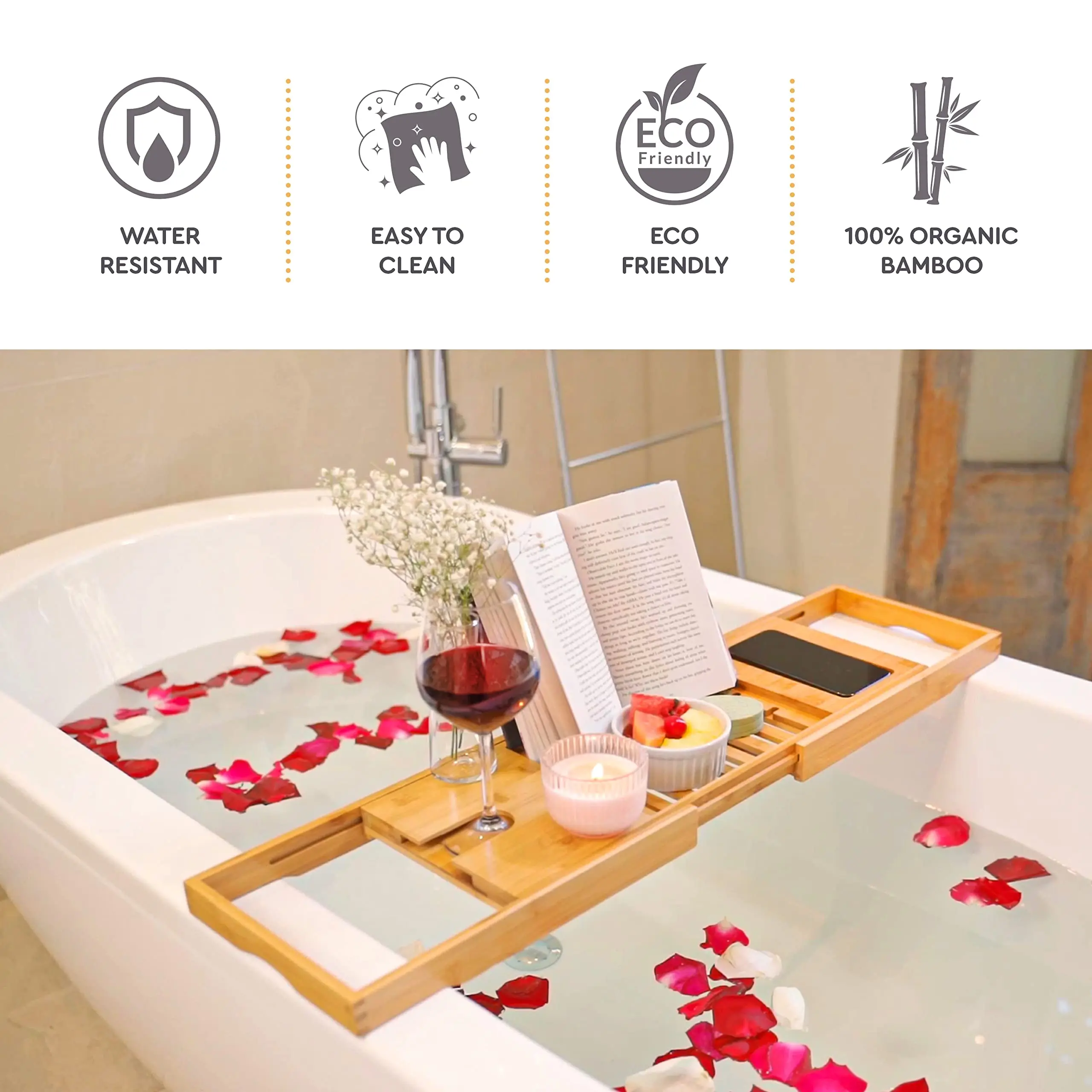 Multifunctional Bathroom Accessories Bamboo Bath Shower Bathtub Caddy Tray