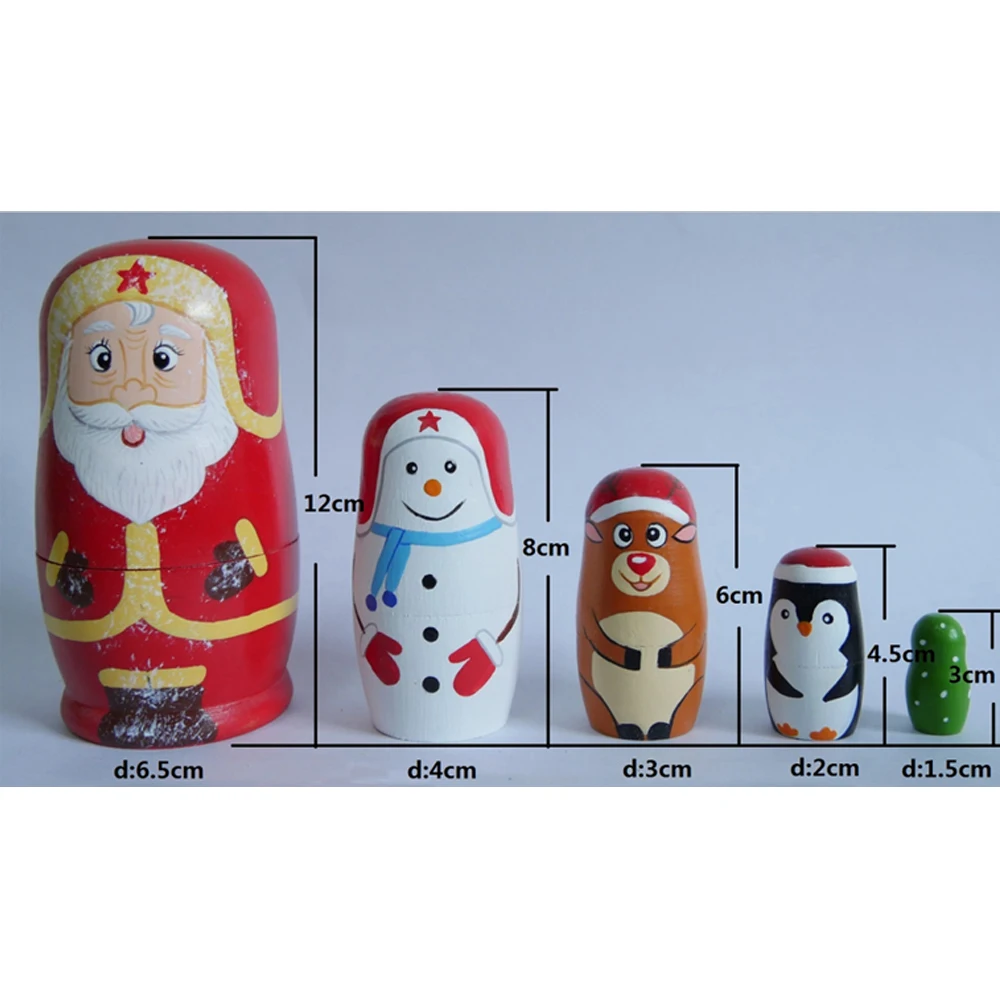 
Hot Selling Hand Paint Children 5 PCS Custom Nesting Russia Doll Toy Wooden animal russian dolls Matryoshka 