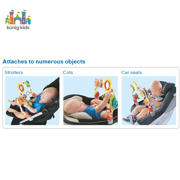 Konig Kids Baby Play Arch Stroller Crib Accessory Animmal Toy Activity Bar With Rattle Squeak Teethers Crib Mobile