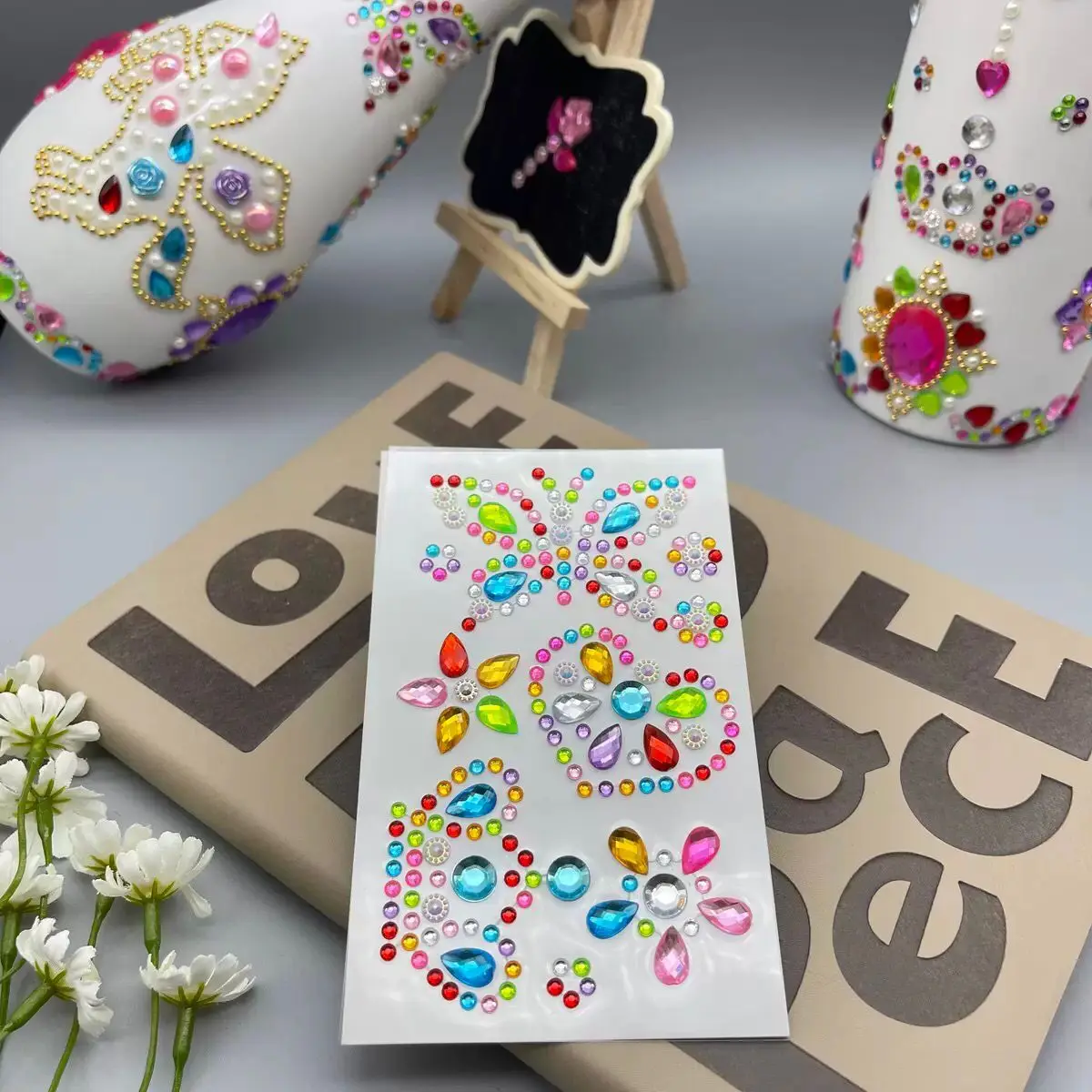 8Sheets/Set 3D Diamond Sticker Acrylic Crystal Butterfly Love Crown Flowers DIY Sparkly Rhinestone Crafts Paste Decoration