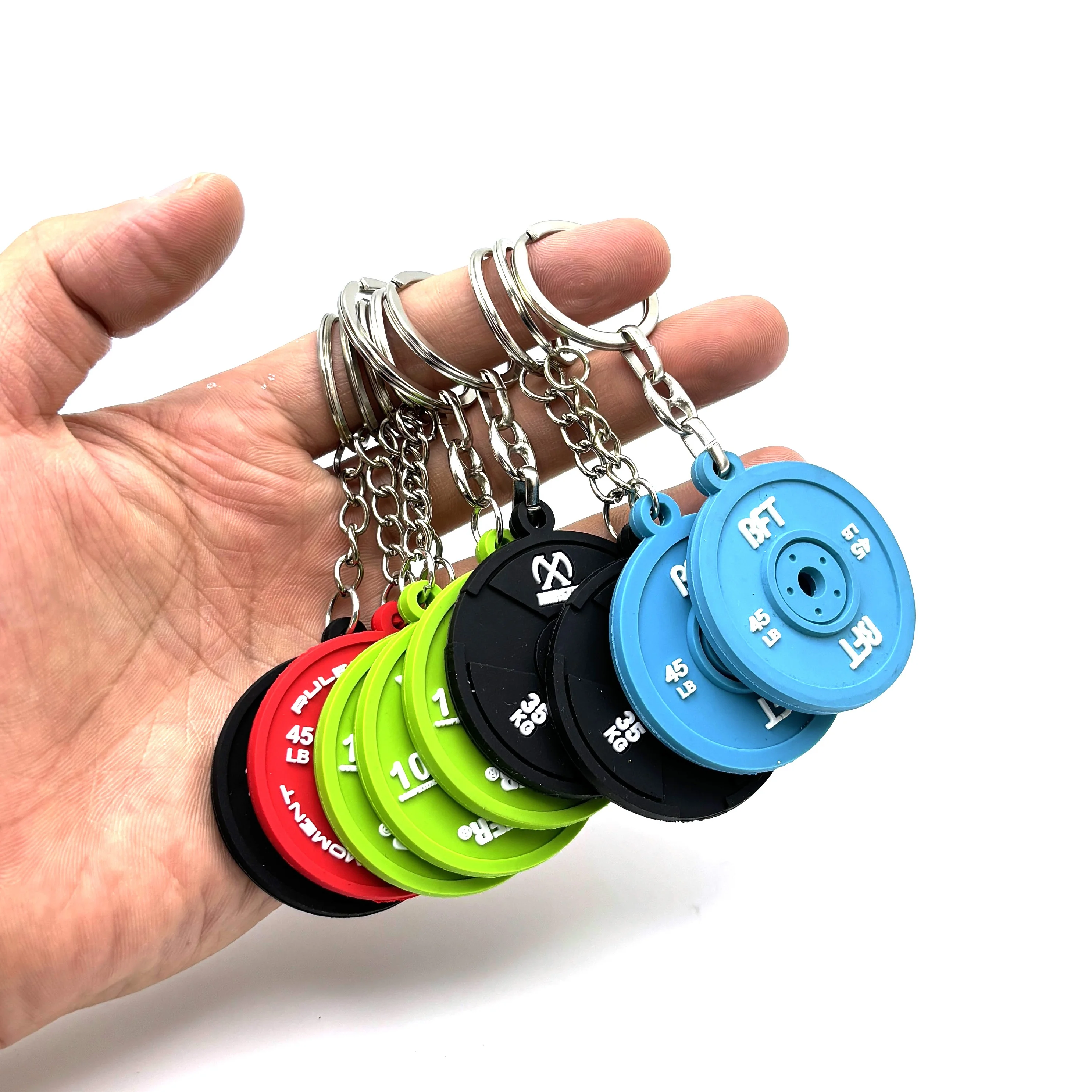 Custom 3D Gym Keychain Double Side PVC Rubber Fitness Dumbbell Keychain Pvc Rubber Keychains Key Ring With Logo