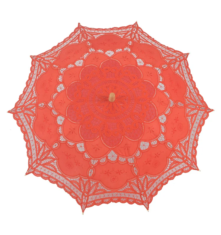 Wholesaler Red Lace Fabric Parasol Waterproof Decoration Indian Wedding Umbrella