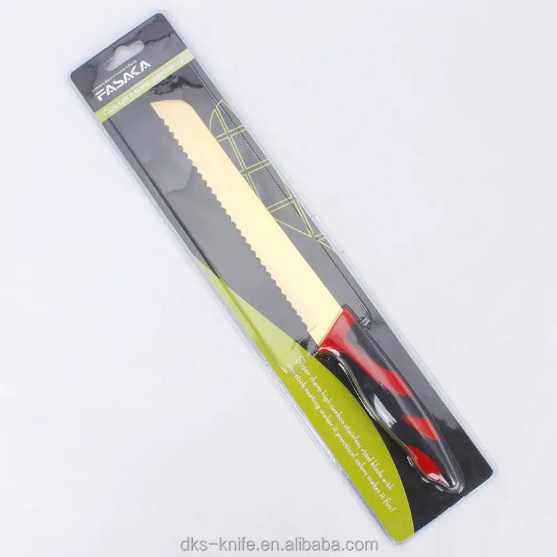 Gold Plated PP and TPR Soft Touch Handle 5pcs Cutlery Kitchen Knife Set Titanium Knife With Blister Card Packing