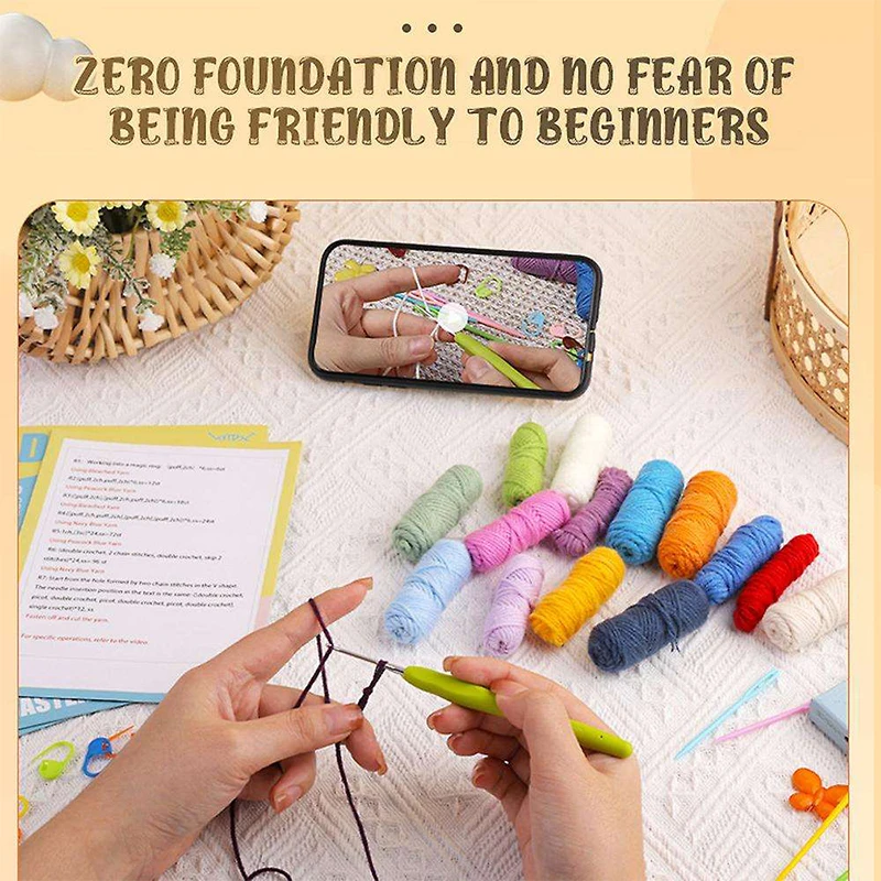 Beginner Crochet Starter Kit for Complete Beginners Adults Fun Soft Decorative Colorful flower coasters DIY Crochet Coaster sets
