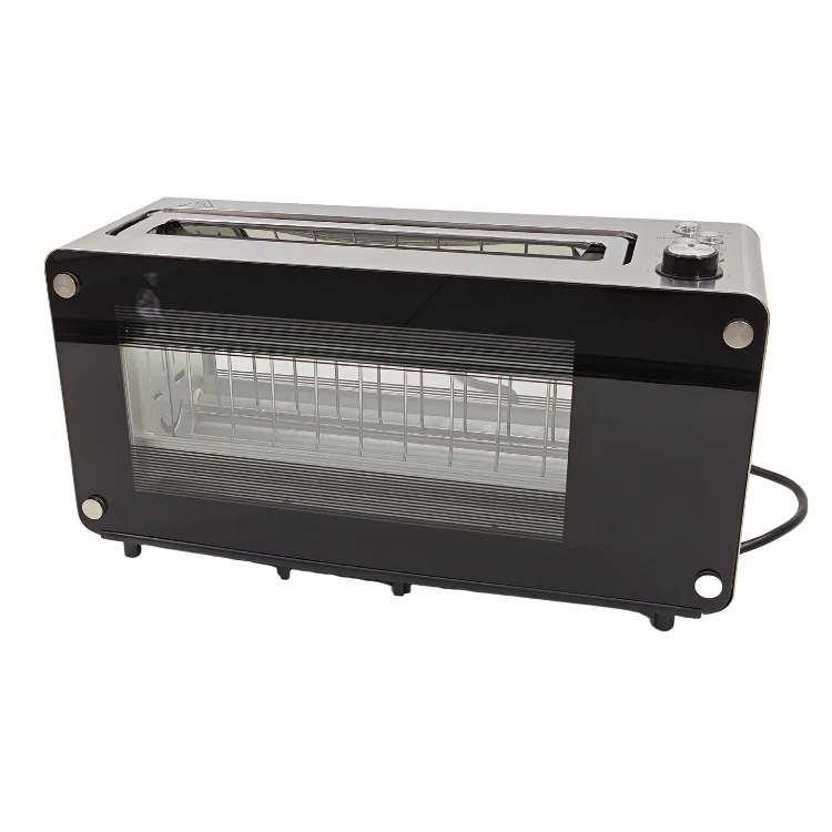 2 Slice Long Slot Automatic Lifting Rigid Toaster with Glass Viewing Window   for Home Use