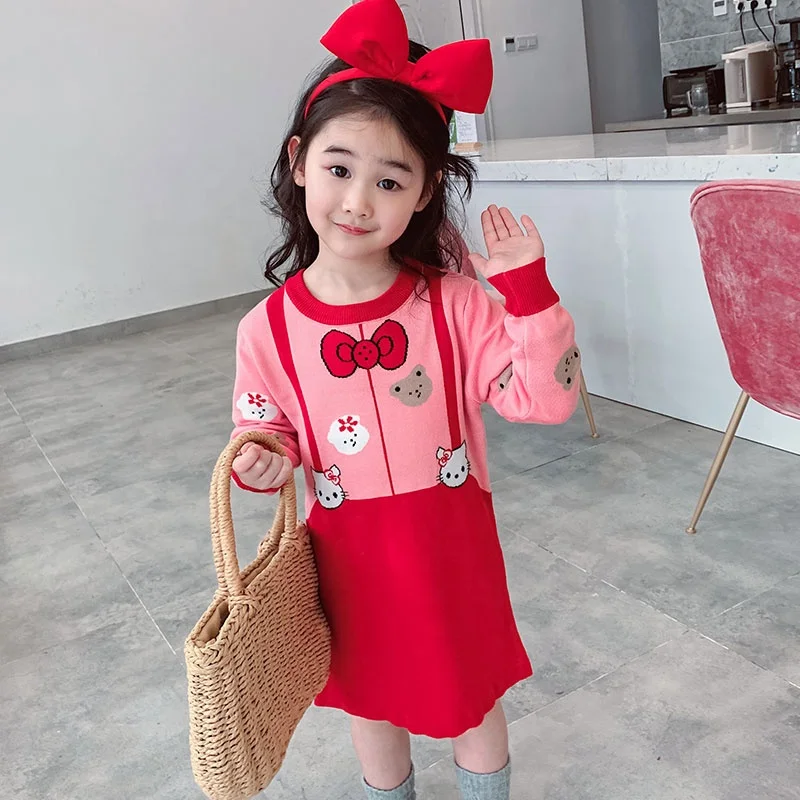 
New Europe and the United States autumn baby girl knitted pattern dress cartoon wool dress OEM 