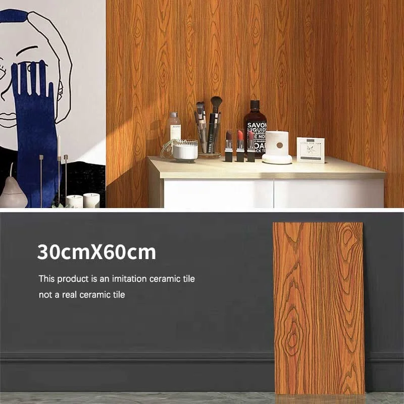 Wood Ceramic tile wall sticker waterproof thickened living room background PVC board toilet bathroom sticker kitchen thick 2mm