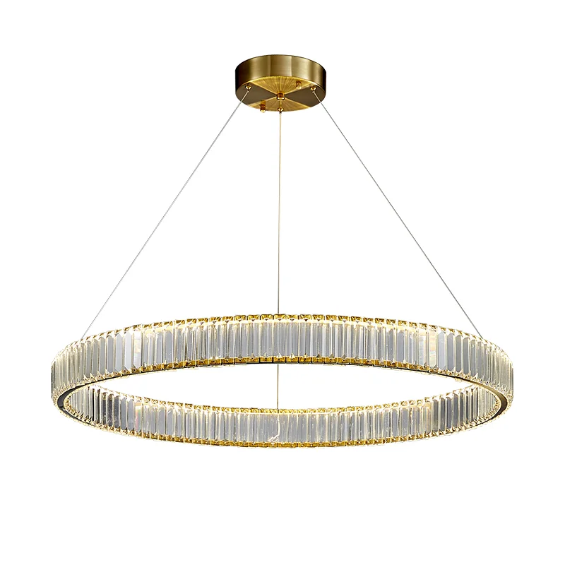 Modern simple circular LED circular crystal chandelier circle dining room stainless steel cable lamp