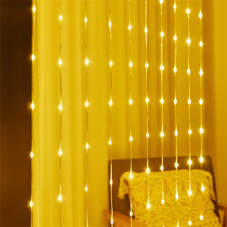 3*3m Leather Thread Curtain Garland String Light for Christmas Wedding Party Home Bedroom Decoration Lampara Led