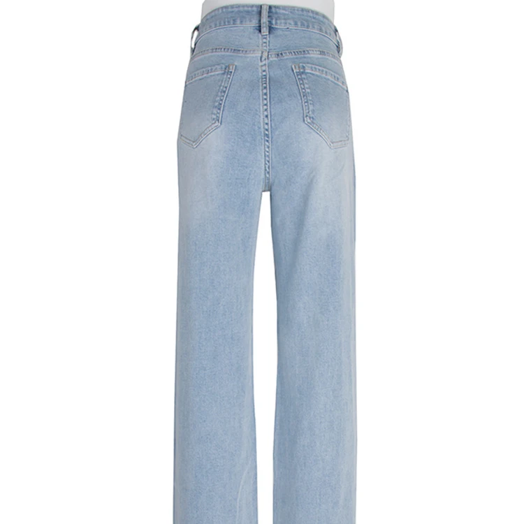 Customized order 2014 new arrival Light denim jeans washed high-waisted wide-leg women pants