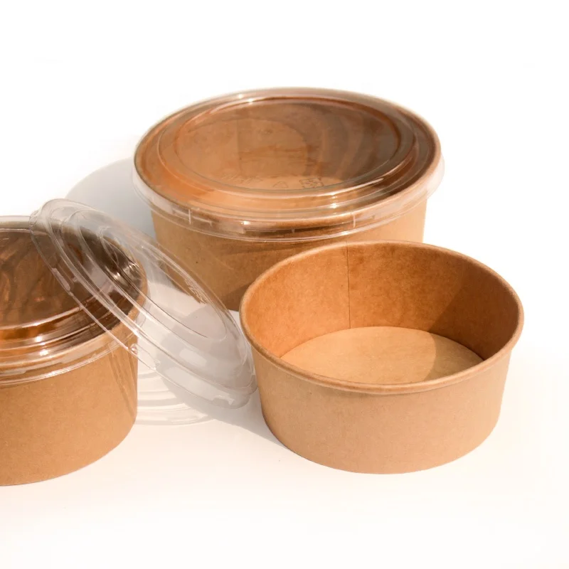 Hot selling high quality food grade white kraft paper salad bowl with cover lid