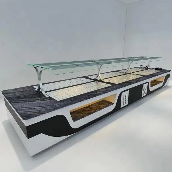 commercial restaurant luxury salad bar refrigerator ship boat type cold & warm modern hotel sushi buffet counter equipment