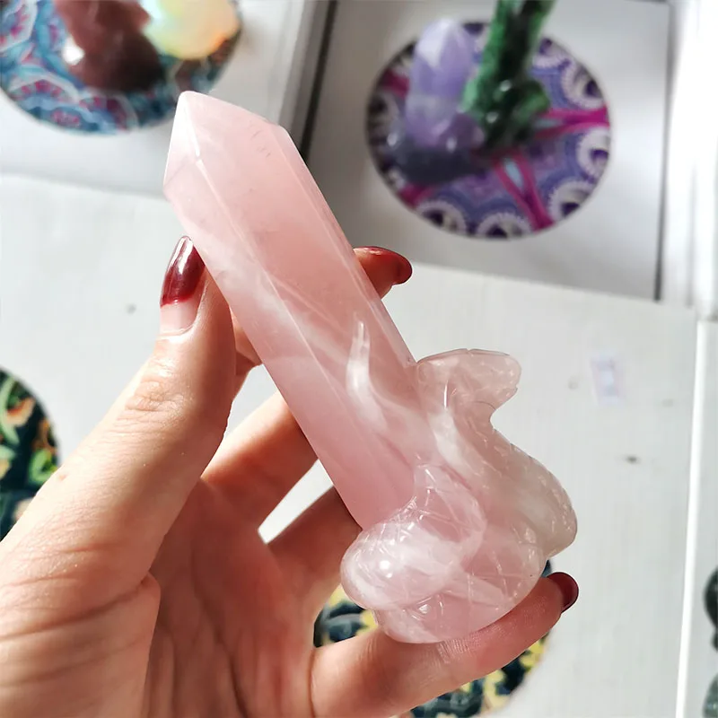 High quality nature gemstone crystal carving snake point wand healing tower crystal stone for home decorate