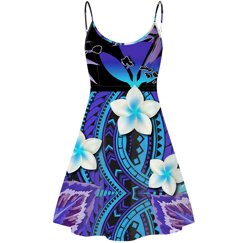 Элегантное полинезийское племенное пикантное мини-платье с принтом плюмерии для женщин, оптовая продажа, повседневное женское летнее пляжное вечернее платье