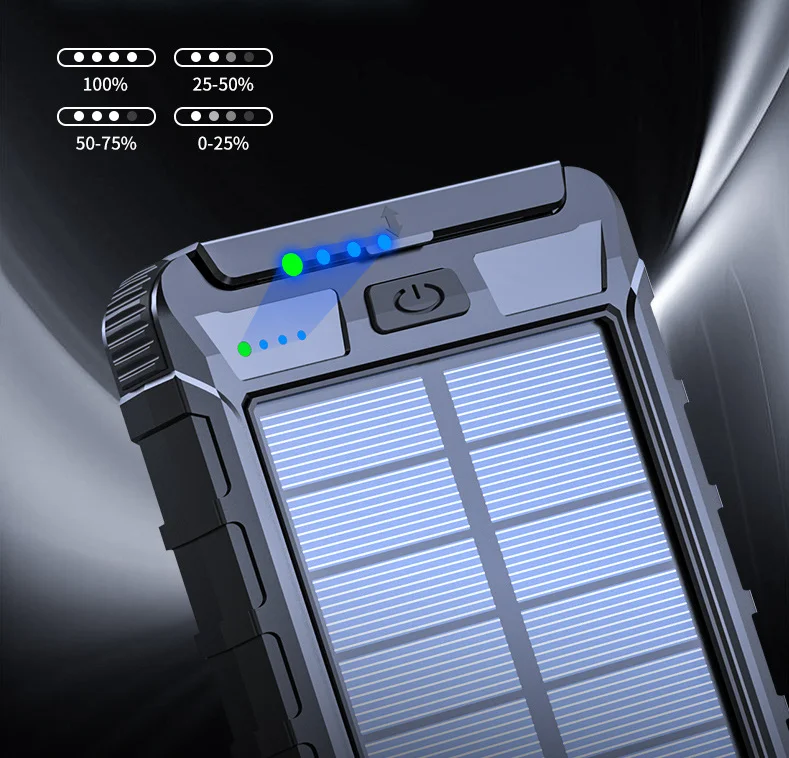 Super large capacity 20000 mah new solar portable power bank outdoor compass mobile power supply anti drop