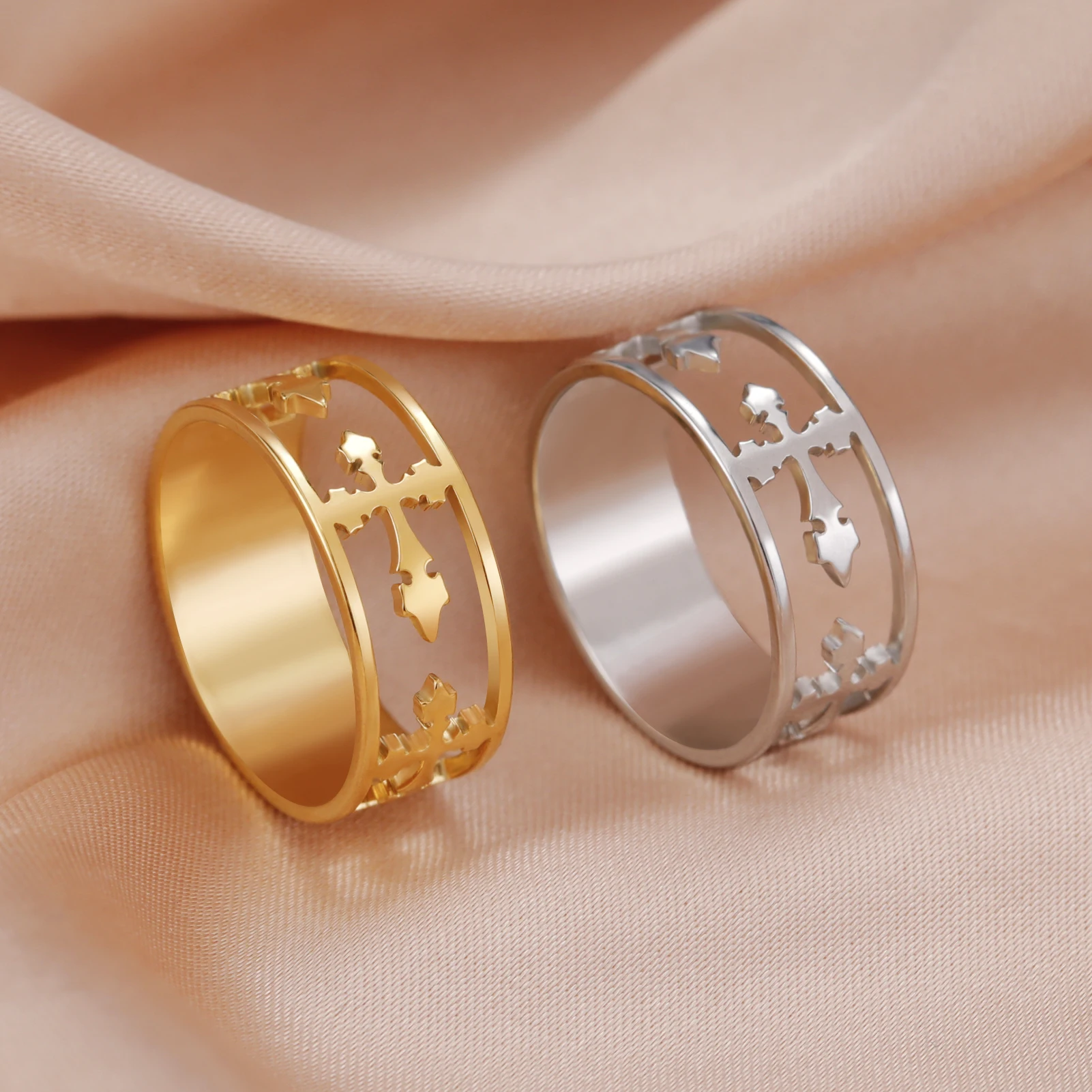 Cross Ring Women Men Stainless Steel Engagement Couple Rings Hip Hop Religious Christian Jewelry Anniversary Gifts New Arrival