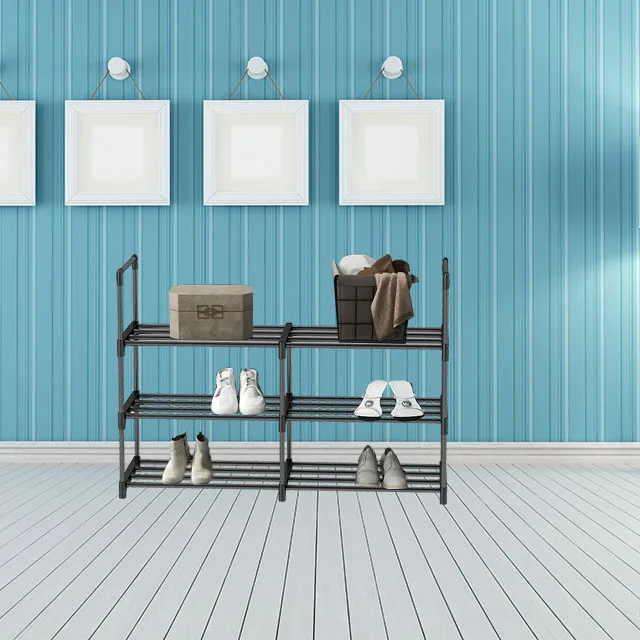2 rows- 3 Tiers Metal Shoe Rack Organizer 12 Pairs Sturdy Shoe Stand for Closet Entryway Stackable