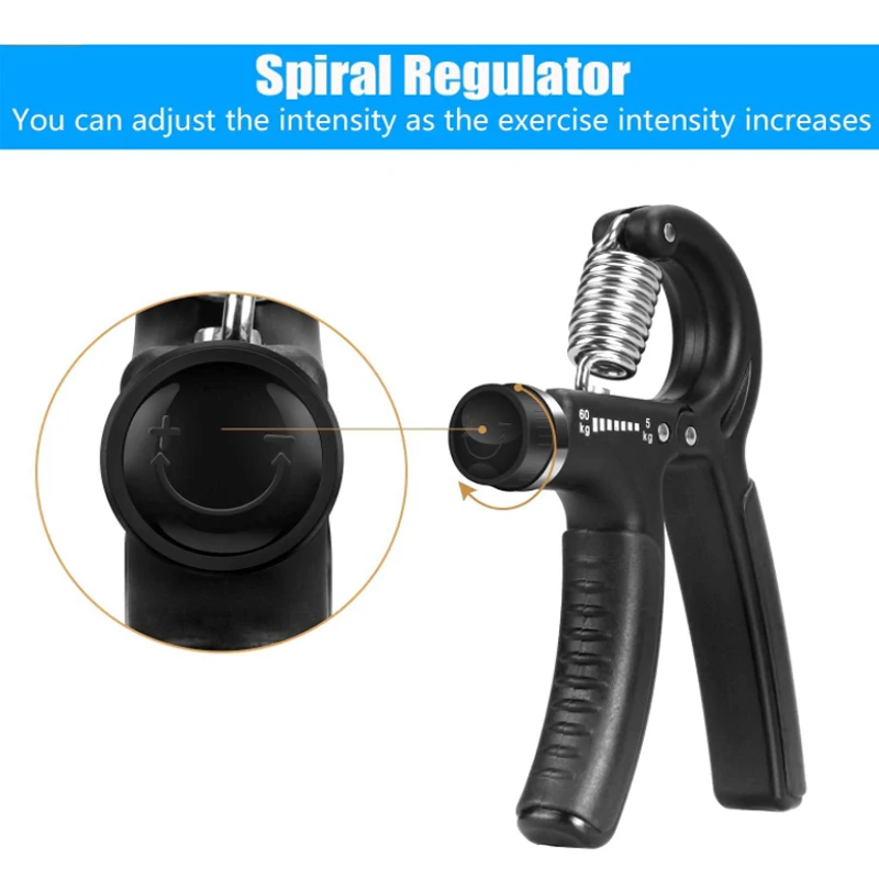 Support logo print gym fitness 5-60 kg adjustable alloy spring strength hand grip strengthener heavy duty anti slip