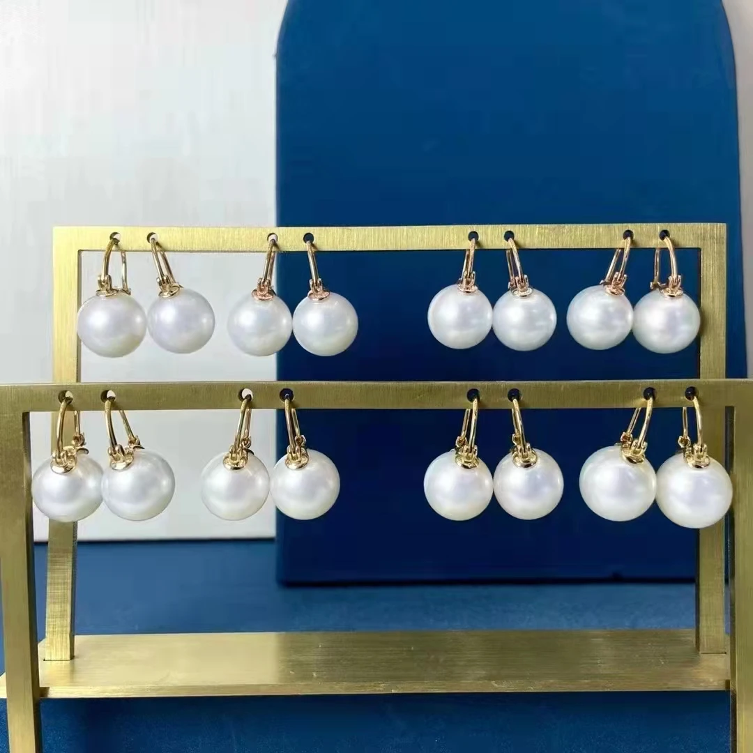 SGARIT Fine gold earring jewelry 18k yellow gold diamond ear stud 12-13mm Australian natural white pearl hot sale jewellery