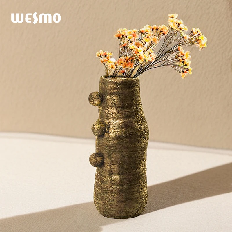 Luxury archaize color spray painting resin gold flower vase table decoration for home plant pot vase desk decor