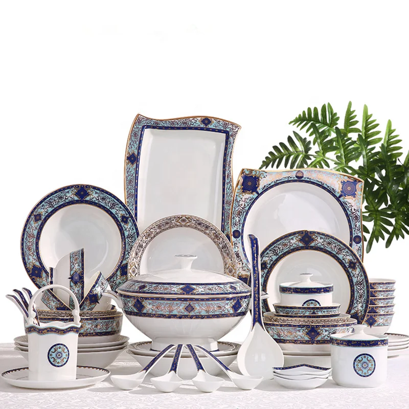 Luxury Dinner Set Royal design bone china dinnerware Porcelain Plate Dish Bowl