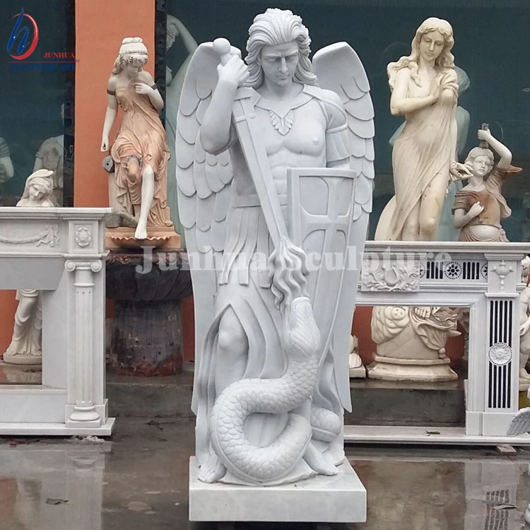 Life Size Natural Travertine Stone Marble Saint George Statue Fighting with Dragon Sculpture