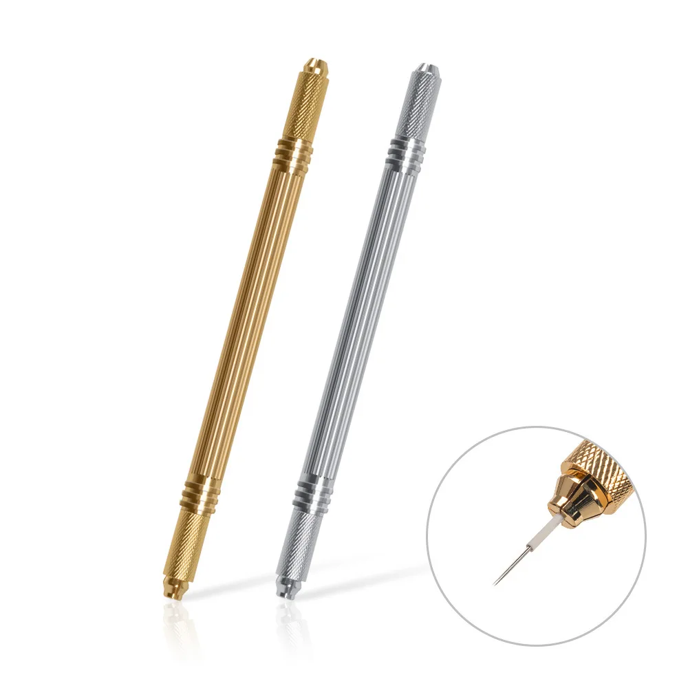 2 Heads Gold Eyebrow Pen Manual Tattoo Gun Professional Permanent Microblading Pen Makeup Tools
