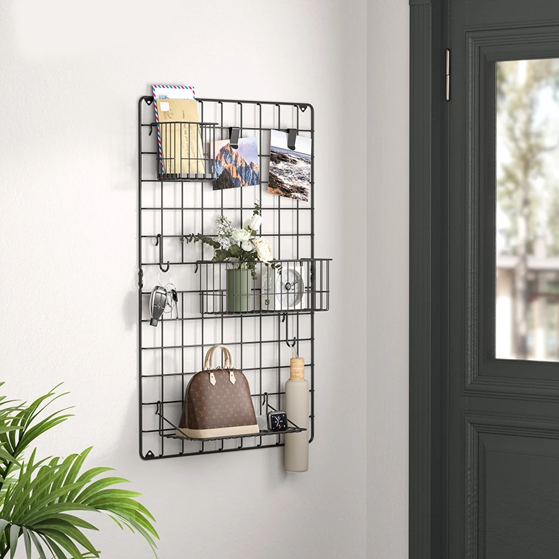 WIREKING 2 Pegboard Wall Mounted Metal Wire Storage Rack with Hook Storage Bin