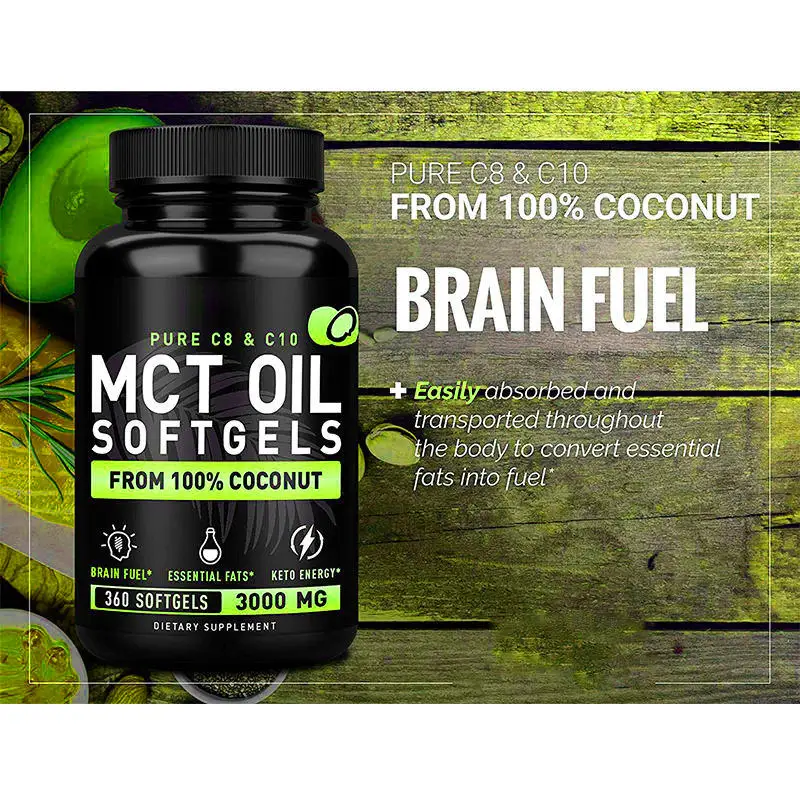 Private Label Pure MCT Oil Capsules Keto Pills Unrefined Coconut Oil C10 & C8 Coconut Oil Capsules