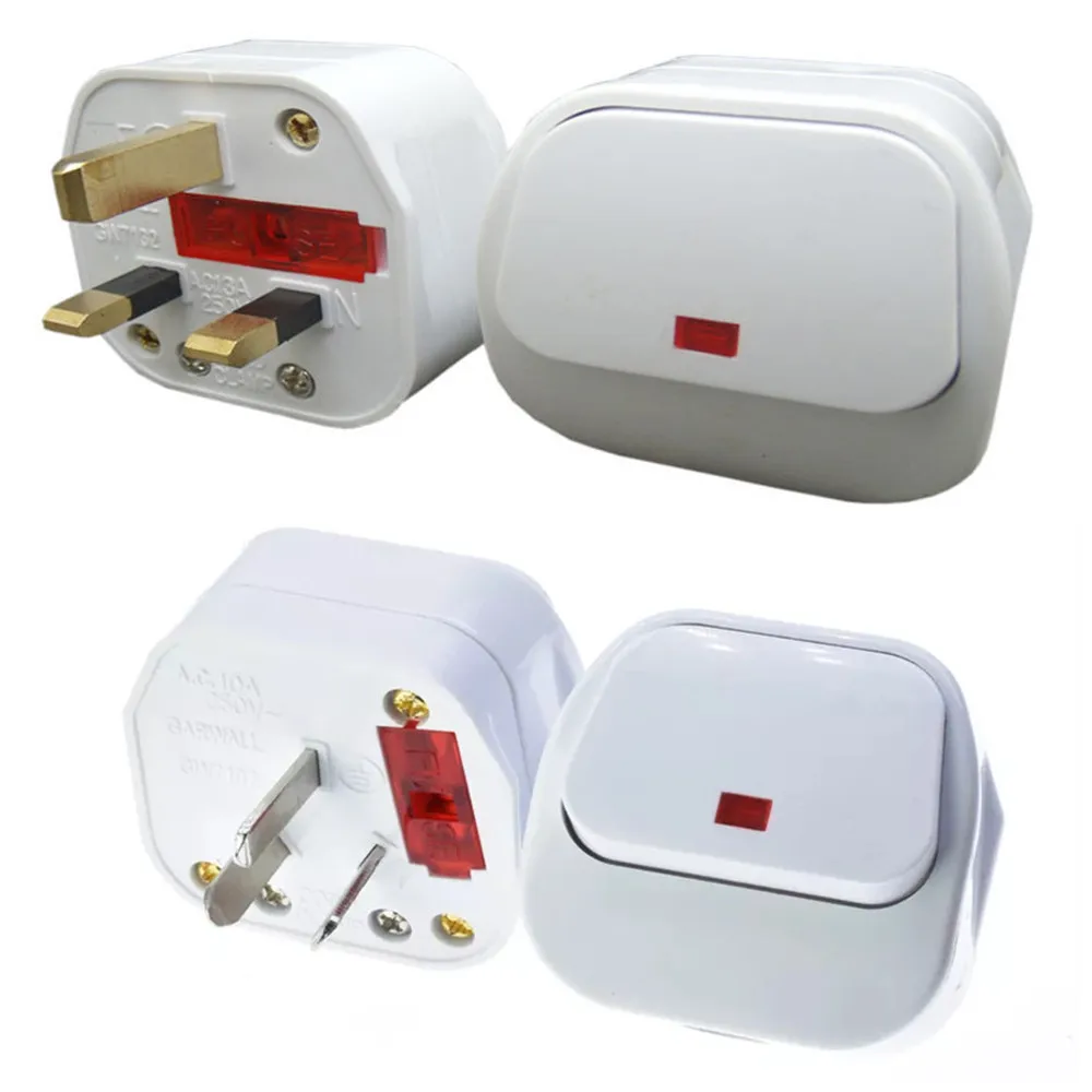 White Removable AU UK Fused Adapter Type I flat 3 pins Wiring Plug Cable Connector Power Cord Plug with Switch 10A  13A